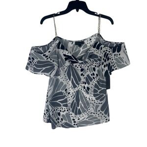 Bold Elements Womens Butterfly Print Cold Shoulder Chain Strap Blouse‎ Large New